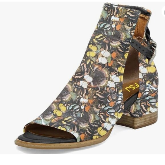 FSJ Shoes - FSJ Women Peep Open Toe Sandals Boot Cut Out Buckle Ankle Bootie Butterfly Print